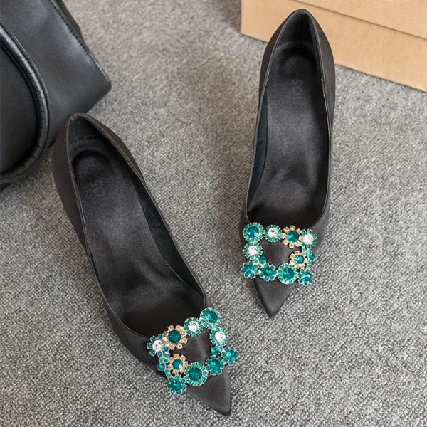 Chic / Belle Noire Promo Satin Escarpins 2020 Faux Diamant 10 cm Talons Aiguilles À Bout Pointu Escarpins