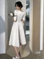 Modest / Simple Ivory Satin Homecoming Graduation Dresses 2021 A-Line / Princess Square Neckline 1/2 Sleeves Tea-length Formal Dresses