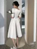 Modest / Simple Ivory Satin Homecoming Graduation Dresses 2021 A-Line / Princess Square Neckline 1/2 Sleeves Tea-length Formal Dresses