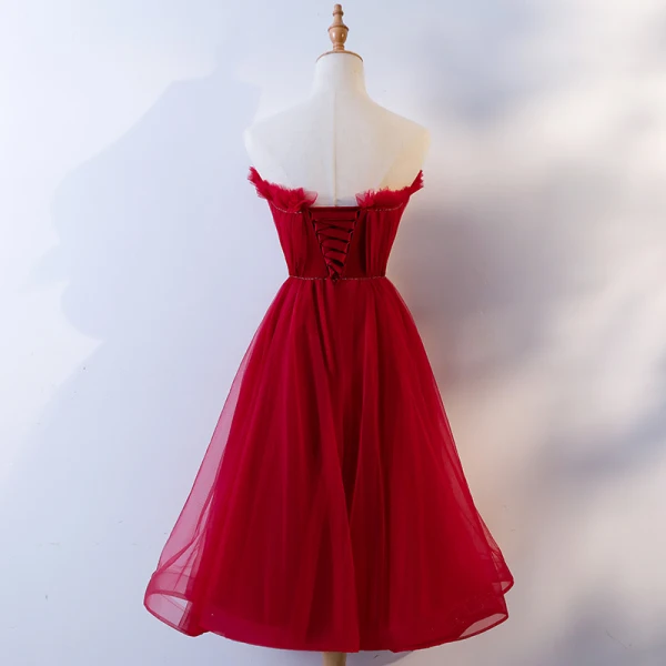 Sexy Burgundy Party Dresses 2018 A-Line / Princess Pleated Strapless Backless Sleeveless Knee-Length Formal Dresses
