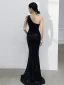Sexy Scintillantes Noire Paillettes Robe De Soirée 2021 Trompette / Sirène Une épaule Perlage Sans Manches Dos Nu Longue Soirée Robe De Ceremonie