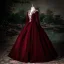 Elegant Burgundy Beading Sequins Velvet Prom Dresses 2025 Ball Gown V-Neck Long Sleeve Floor-Length / Long Prom Formal Dresses
