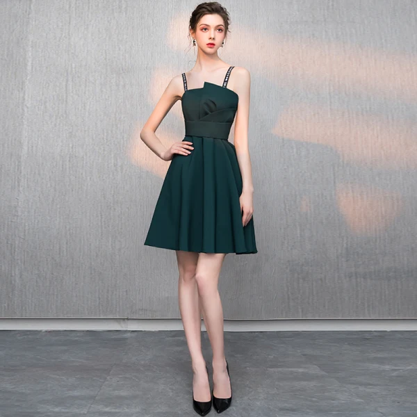 Modest / Simple Blushing Pink Homecoming Graduation Dresses 2018 A-Line / Princess Backless Spaghetti Straps Sleeveless Short Prom Dresses