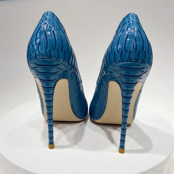 Chic / Belle Océan Bleu Vêtement de rue Motif Peau De Serpent Escarpins 2020 12 cm Talons Aiguilles À Bout Pointu Escarpins