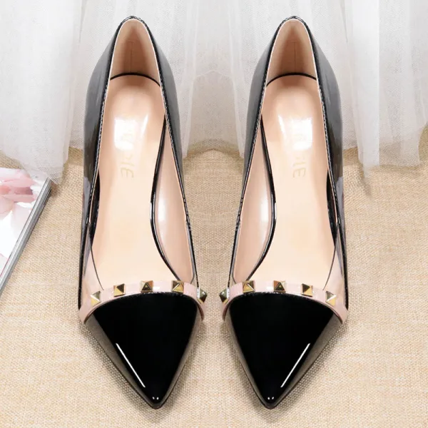 Mote Svart Aften Klinke Pumps 2020 Patent Lær 11 cm Stiletthæler Spisse Pumps