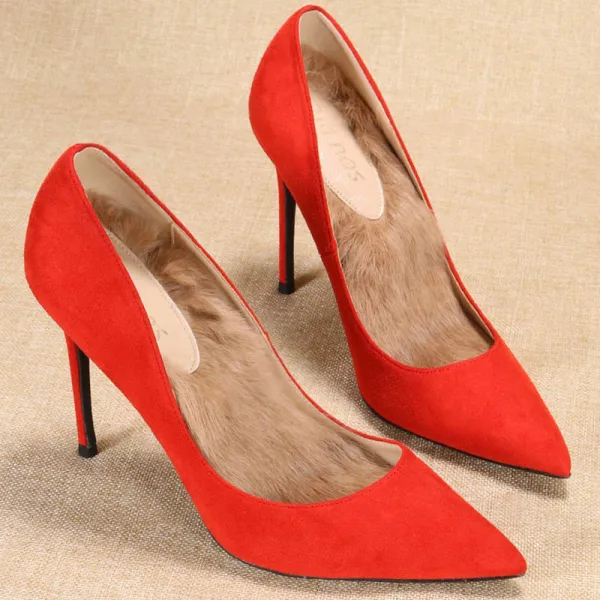 Stilig Svarta Gatukläder Mocka Pumps 2020 10 cm Stilettklackar Spetsiga Pumps