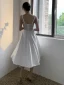 Schlicht Ivory / Creme Spitze Blumen Strand Brautkleider / Hochzeitskleider 2021 A Linie Spaghettiträger Ärmellos Rückenfreies Wadenlang Hochzeit