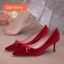 Chinese style Burgundy Bow Wedding Shoes 2020 8 cm Stiletto Heels Pointed Toe Wedding Pumps