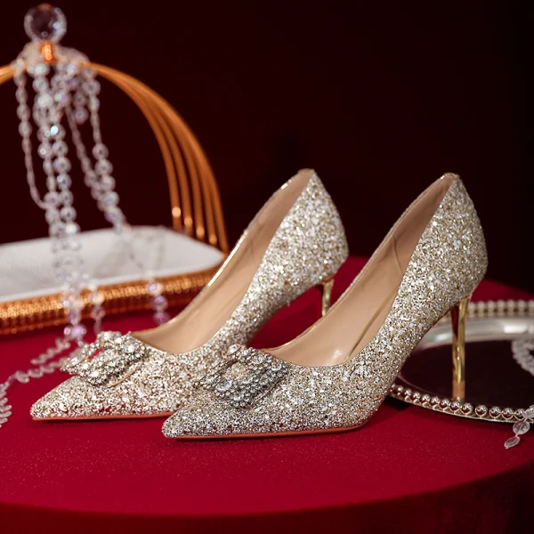 Scintillantes Charmant Bordeaux Chaussure De Mariée 2020 Paillettes Faux Diamant 8 cm Talons Aiguilles À Bout Pointu Mariage Escarpins