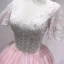 Chic / Belle Rougissant Rose Robe De Fete 2018 Princesse En Dentelle Perle V-Cou Dos Nu Manches Courtes Courte Robe De Ceremonie