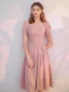 Modest / Simple Blushing Pink Homecoming Graduation Dresses 2021 A-Line / Princess Square Neckline Short Sleeve Tea-length Formal Dresses