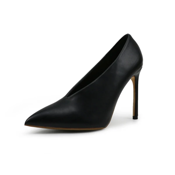 Vintage / Originale Simple Noire Désinvolte Escarpins 2020 10 cm Talons Aiguilles À Bout Pointu Escarpins