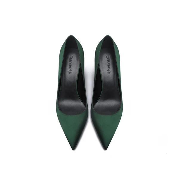Simple Vert Foncé Satin Promo Escarpins 2020 10 cm Talons Aiguilles À Bout Pointu Escarpins