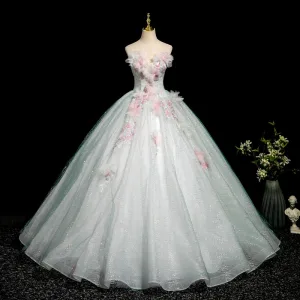 Élégant Vert Citron Perlage En Dentelle Fleur Appliques Robe De Bal 2025 Robe Boule Bustier Sans Manches Dos Nu Longue Robe De Ceremonie