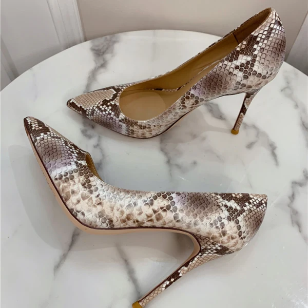 Amazing / Unique Cocktail Party Snakeskin Print Pumps 2020 Leather 10 cm Stiletto Heels Pointed Toe Pumps