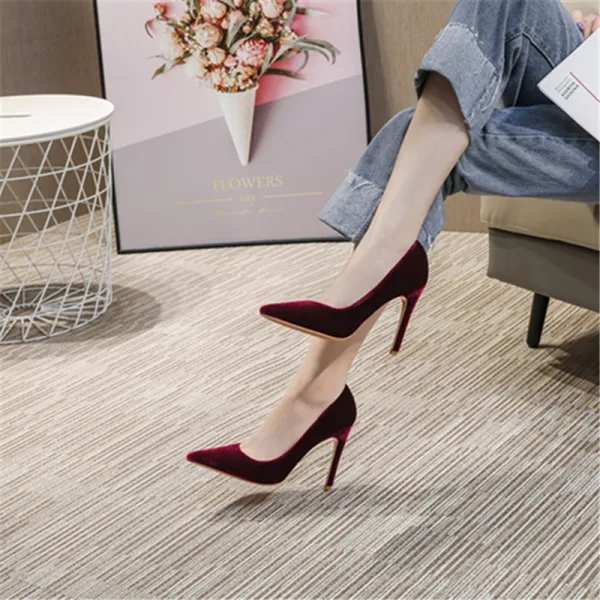 Fine Rød Ball Suede Pumps 2020 10 cm Stiletthæler Spisse Pumps