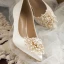 Elegant Chic / Beautiful Ivory Satin Pearl Wedding Shoes 2020 Leather 9 cm Stiletto Heels Pointed Toe Wedding Pumps