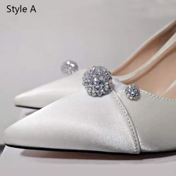 Classy Ivory Satin Rhinestone Wedding Shoes 2020 9 cm Stiletto Heels Pointed Toe Wedding Pumps