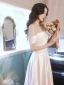 Chic / Beautiful Gradient-Color Blushing Pink Satin Prom Dresses 2021 A-Line / Princess Off-The-Shoulder Short Sleeve Backless Floor-Length / Long Evening Party Formal Dresses
