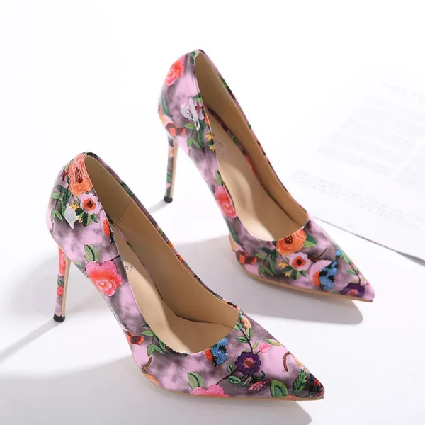 Multi-Colors Floral Outdoor / Garden Pumps 2020 11 cm Stiletto Heels Pointed Toe Pumps
