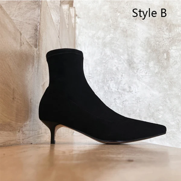 Fashion Black Street Wear Leather Womens Boots 2020 Ankle 5 cm Stiletto Heels Pointed Toe Boots