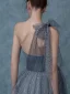 Bling Bling Mode Bleu Ciel Glitter Robe De Bal 2021 Princesse Une épaule Perle Paillettes Ceinture Manches Courtes Dos Nu Longue Promo Robe De Ceremonie