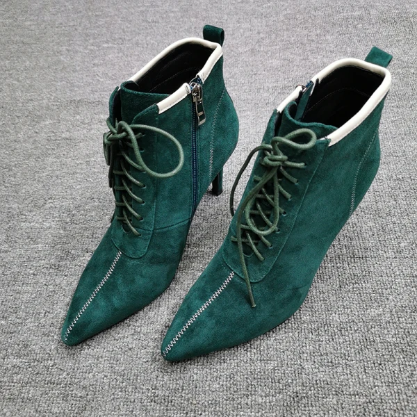 Chic / Beautiful Winter Dark Green Street Wear Suede Womens Boots 2020 Leather 8 cm Stiletto Heels Pointed Toe Boots