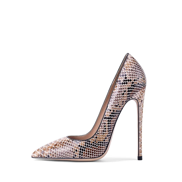 Sexy Schlangenhautmuster Cocktail Pumps 2020 10 cm Stilettos Spitzschuh Pumps