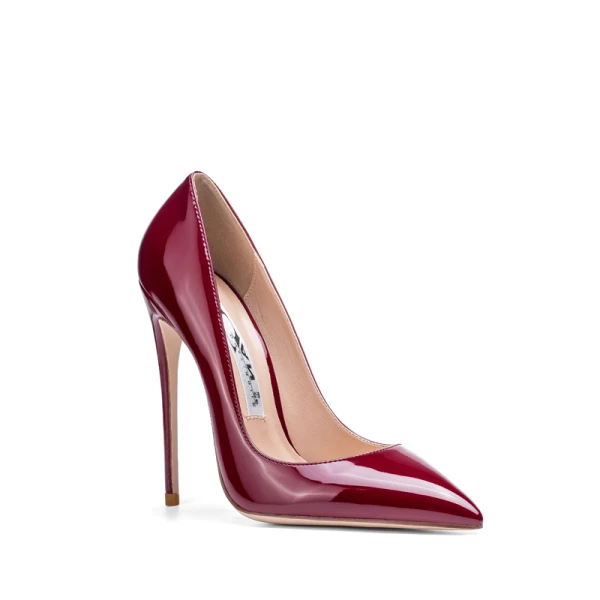Sexy Burgundy Evening Party Patent Leather Pumps 2020 12 cm Stiletto Heels Pointed Toe Pumps