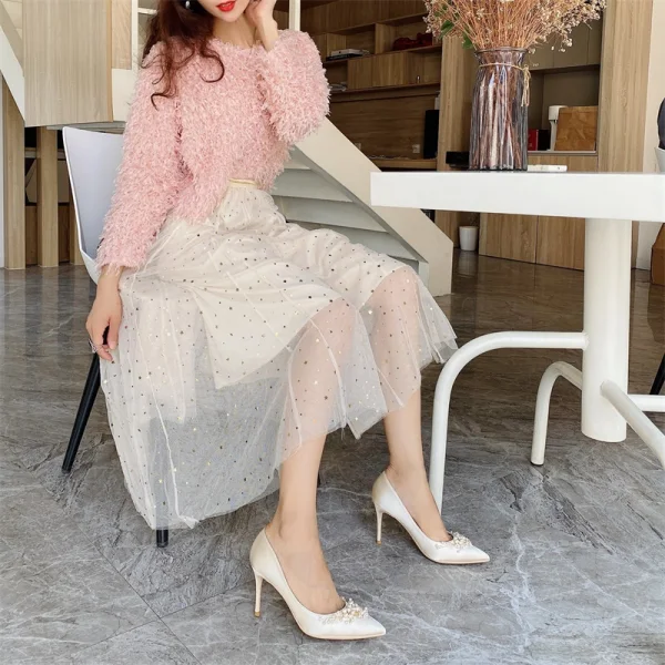 Élégant Beige Perle Chaussure De Mariée 2020 Cuir Satin 10 cm Talons Aiguilles À Bout Pointu Mariage Escarpins