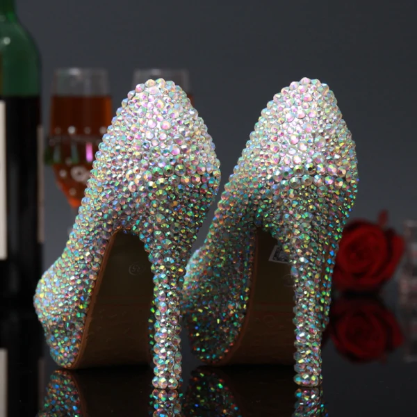 Glitzernden Charmant Multifarben Strass Karneval Club Pumps 2020 Leder Wasserdichte 14 cm Stilettos Spitzschuh Pumps