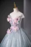 Elegant Sky Blue Sequins Appliques Prom Dresses 2025 Ball Gown Scoop Neck Short Sleeve Floor-Length / Long Prom Formal Dresses