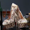 Stunning Luxury / Gorgeous Pearl Rhinestone Wedding Shoes 2020 Leather Waterproof 14 cm Stiletto Heels Round Toe Wedding Pumps