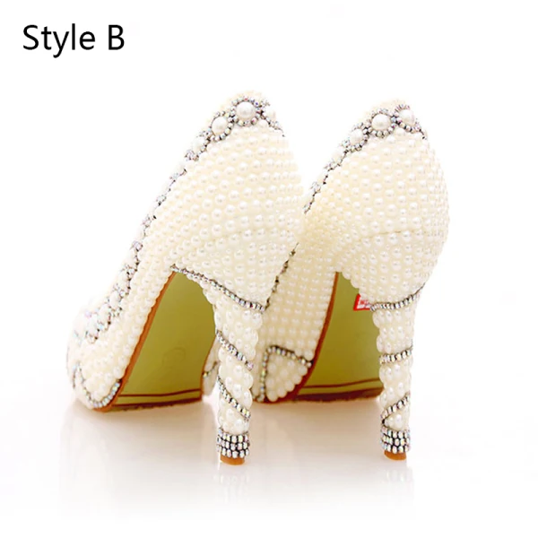 Sexy Ivory Pearl Rhinestone Wedding Shoes 2020 Leather Waterproof 14 cm Stiletto Heels Round Toe Wedding Pumps