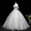 Elegant Grey Beading Sequins Appliques Tassel Prom Dresses 2025 Ball Gown Off-The-Shoulder Short Sleeve Backless Floor-Length / Long Tulle Formal Dresses