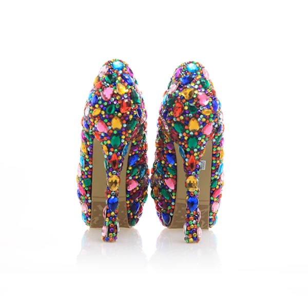 Amazing / Unique Multi-Colors Crystal Rave Club Pumps 2020 Leather Waterproof 14 cm Stiletto Heels Pointed Toe Pumps