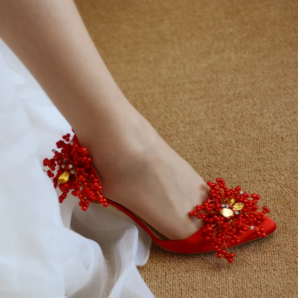Chic Ivoire Perle Chaussure De Mariée 2020 Faux Diamant 8 cm Talons Aiguilles À Bout Pointu Mariage Talons