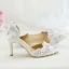 Elegant White Lace Flower Wedding Shoes 2020 Rhinestone 8 cm Stiletto Heels Pointed Toe Wedding Heels