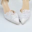 Classy Ivory Satin Lace Wedding Shoes 2020 Ankle Strap Flower Pearl 8 cm Stiletto Heels Pointed Toe Wedding Heels