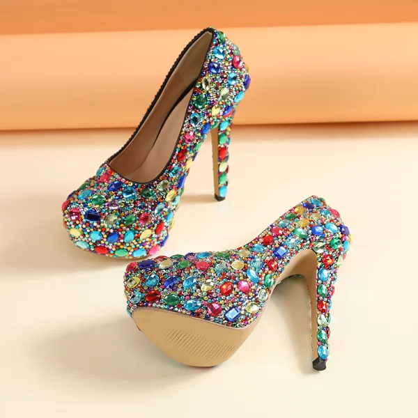 Amazing / Unique Colored Multi-Colors Rhinestone Rave Club Pumps 2020 14 cm Stiletto Heels Round Toe Pumps