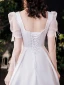 Schlicht Elegante Ivory / Creme Satin Brautkleider / Hochzeitskleider A Linie 2021 Eckiger Ausschnitt Kurze Ärmel Rückenfreies Lange Hochzeit