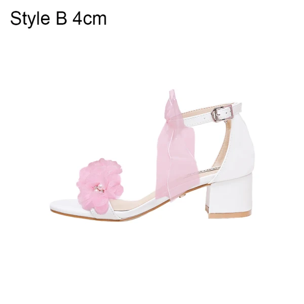 Schöne Rosa Brautschuhe 2020 Knöchelriemen Schleife Blumen 7 cm Thick Heels Peeptoes Hochzeit Sandaletten