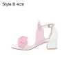 Chic / Beautiful Blushing Pink Wedding Shoes 2020 Ankle Strap Bow Flower 7 cm Thick Heels Open / Peep Toe Wedding Sandals