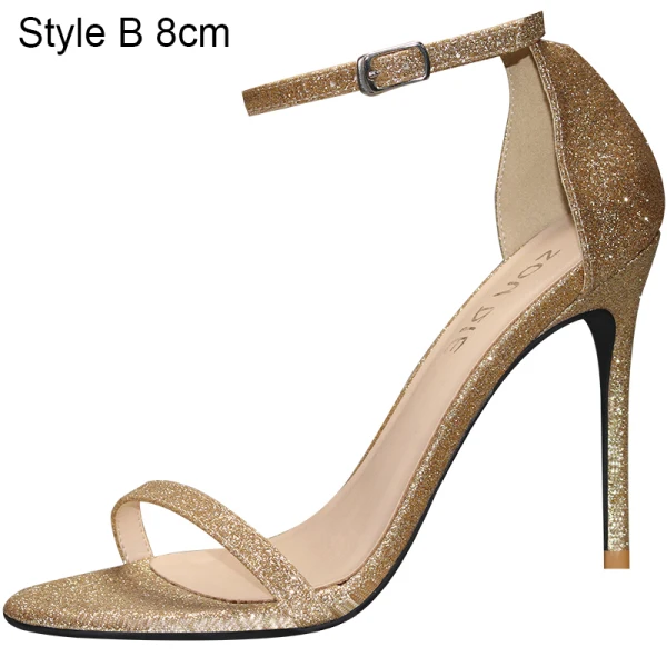 Sexy Gold Evening Party Sequins Womens Shoes 2020 Ankle Strap 10 cm Stiletto Heels Open / Peep Toe Sandals