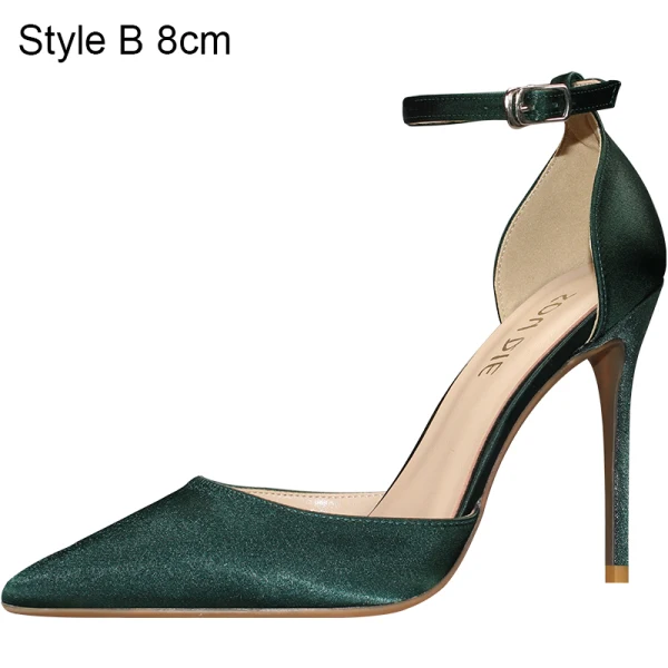 Chic / Beautiful Dark Green Satin Prom Womens Sandals 2020 Ankle Strap 10 cm Stiletto Heels Pointed Toe Sandals