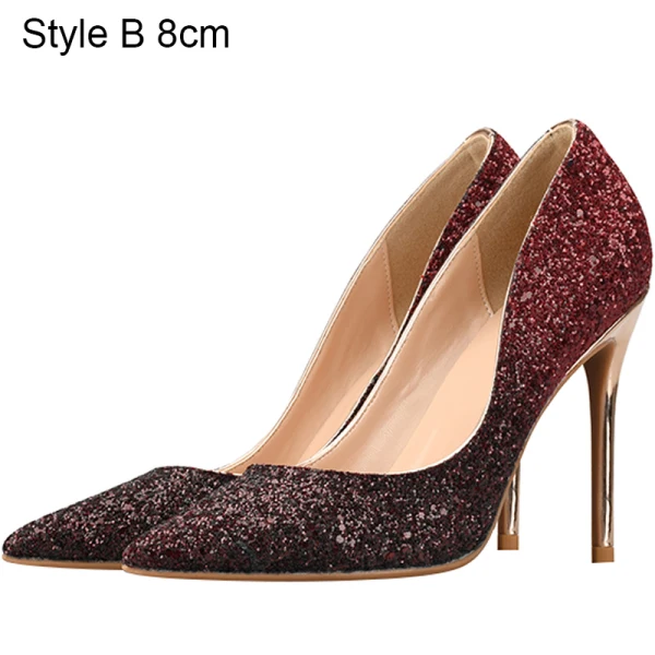 Sparkly Burgundy Evening Party Pumps 2020 Sequins 10 cm Stiletto Heels Pointed Toe Pumps