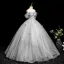 Elegant Grey Beading Sequins Appliques Tassel Prom Dresses 2025 Ball Gown Off-The-Shoulder Short Sleeve Backless Floor-Length / Long Tulle Formal Dresses