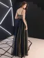 Sexy Noire Faux Diamant Paillettes Robe De Bal 2021 Princesse Bretelles Spaghetti Sans Manches Dos Nu Longue Soirée Robe De Ceremonie