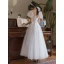 Élégant Ivoire Robe De Mariée 2021 Princesse Encolure Dégagée Perle En Dentelle Fleur Manches Courtes Dos Nu Longue Mariage