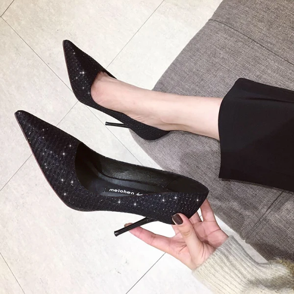 Sparkly Black Evening Party Rhinestone Pumps 2020 8 cm Stiletto Heels Pointed Toe Pumps